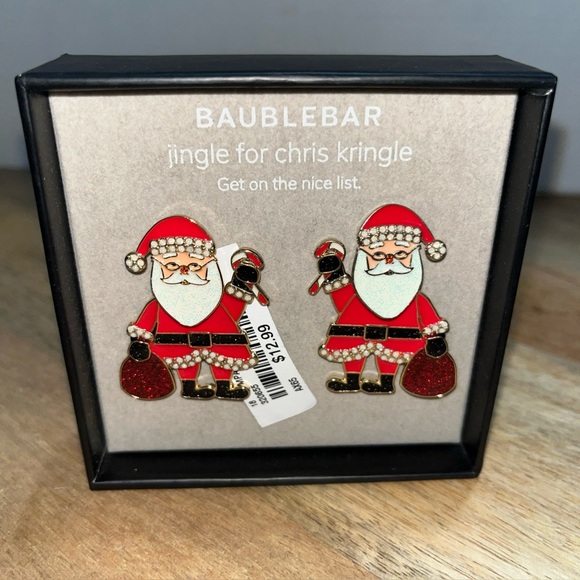 New! Baublebar Jingle for Kris Kringle Santa Christmas Santa Earrings - Picture 1 of 2